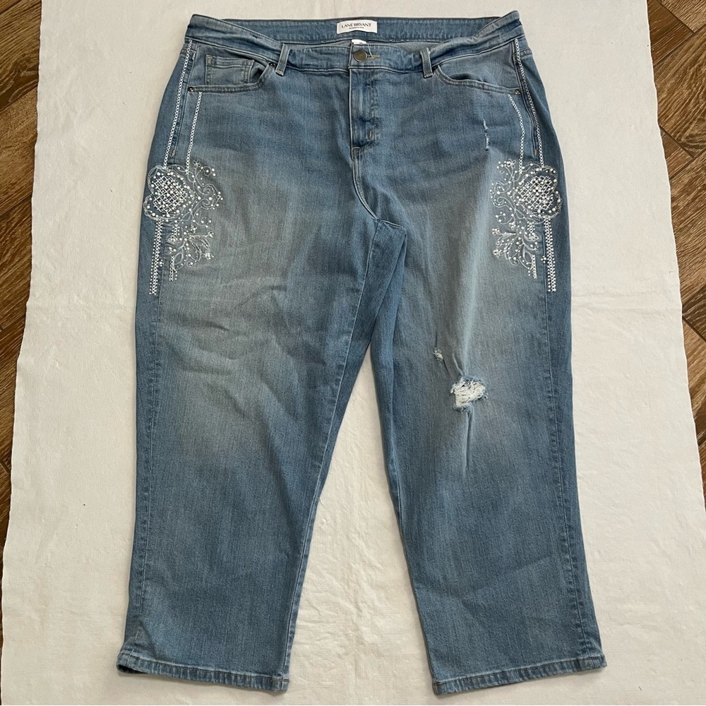 Lane Bryant Mid Rise Essential Stretch Crop Jeans Pearls
